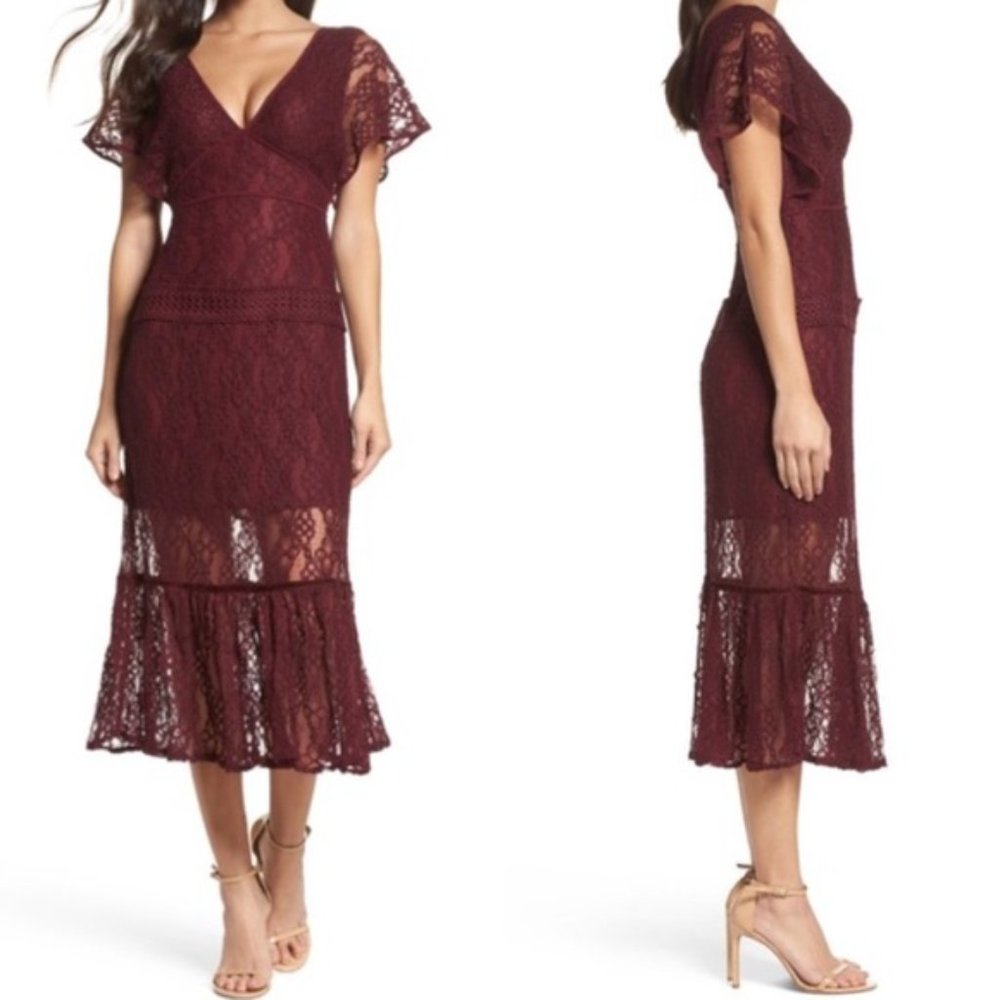 Nordstrom Foxiedox Burgundy Cecilia Lace Crochet Midi Dress